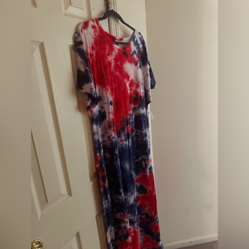 Lularoe Red and Blue Tie Dye Maria Maxi Dress